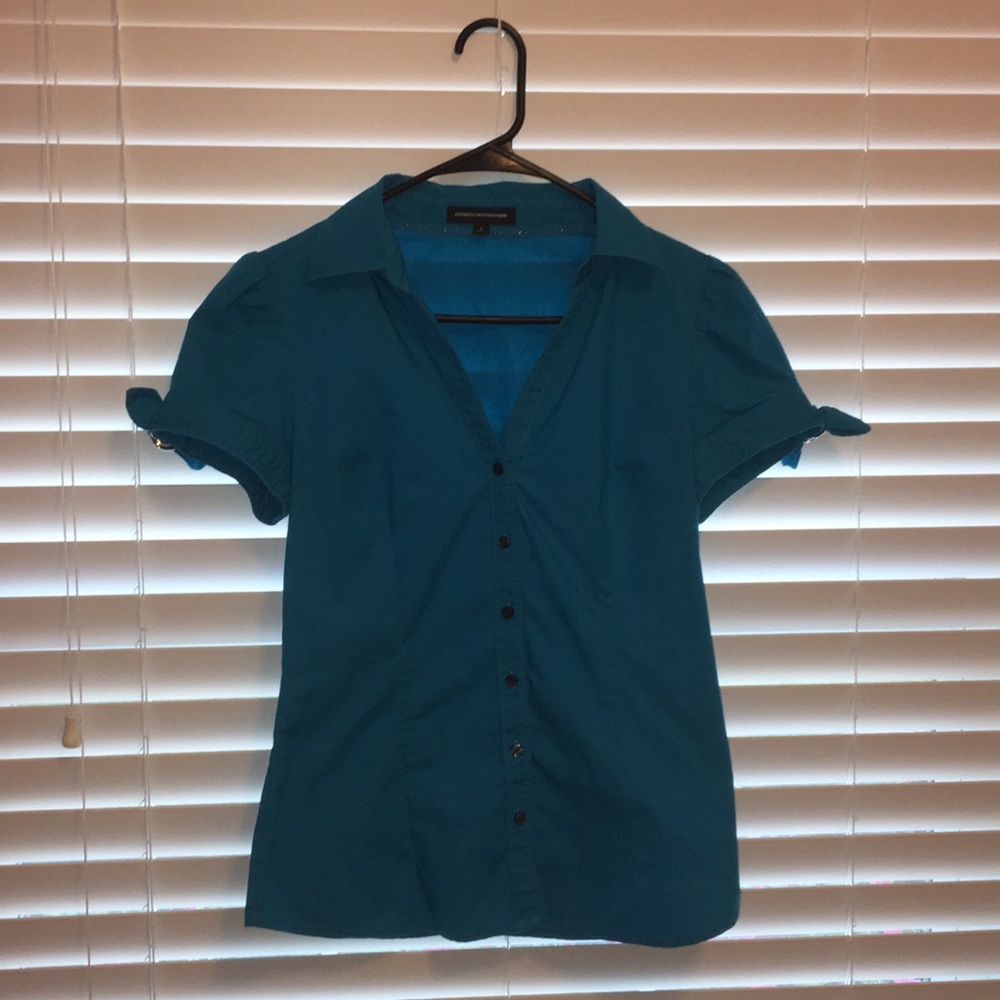 Blue Express Button Up Short Sleeve Business Top